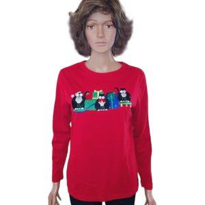 SOUTHERN EXPRESSIONS CHRISTMAS EMBROIDERED LONG SLEEVE TOP SIZE S